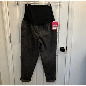 NWT Ingrid & Isabel Women’s Maternity Boyfriend Jeans Black Size 8 Over belly